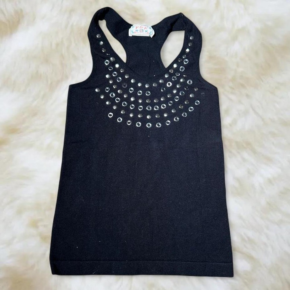 Vintage F&F Studded Racerback Ribbed Tank Top Black Y2K Punk Grunge XS S